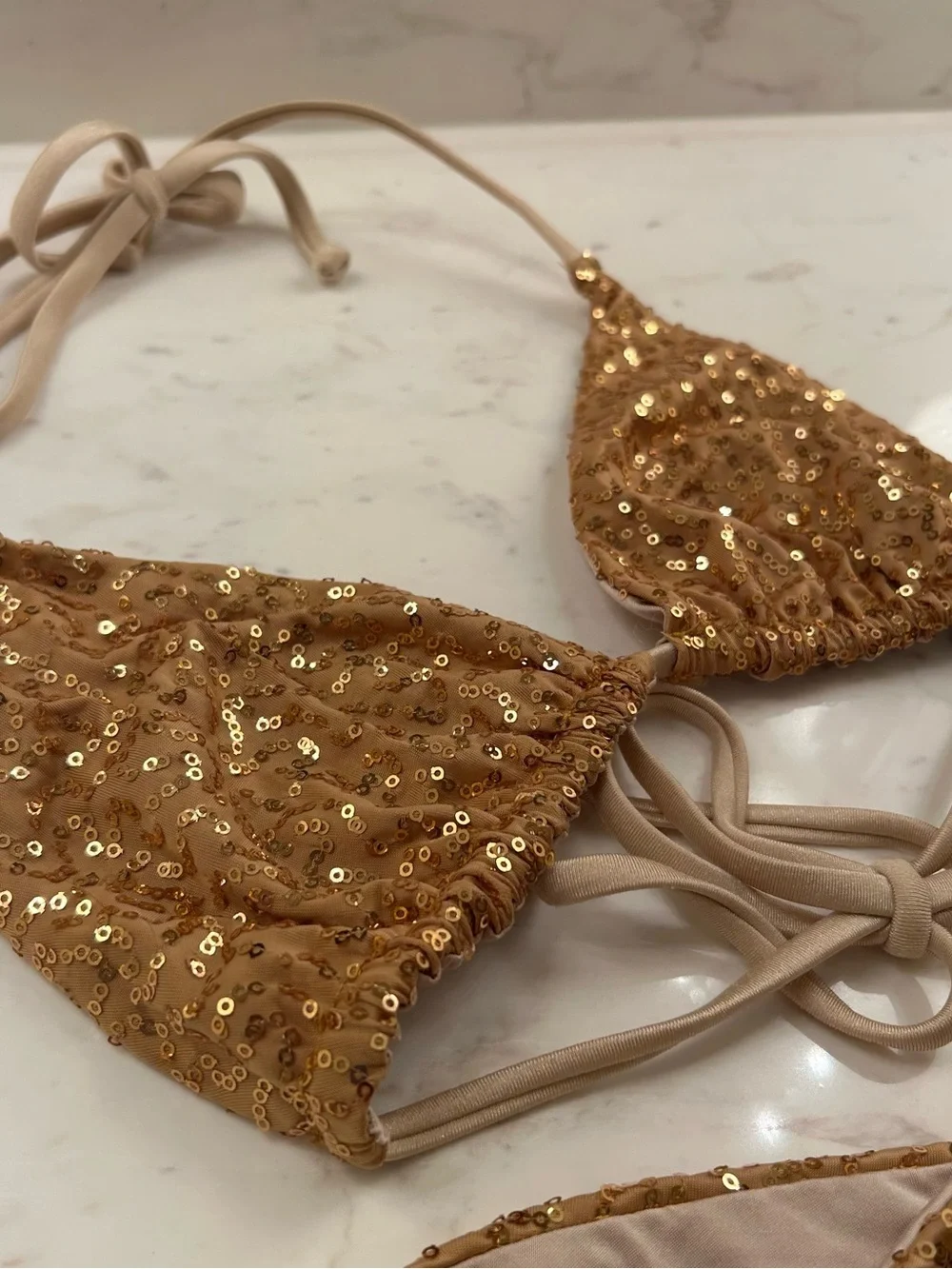 Vintage Y2K Syrup Gold Sequin Triangle Bikini Set